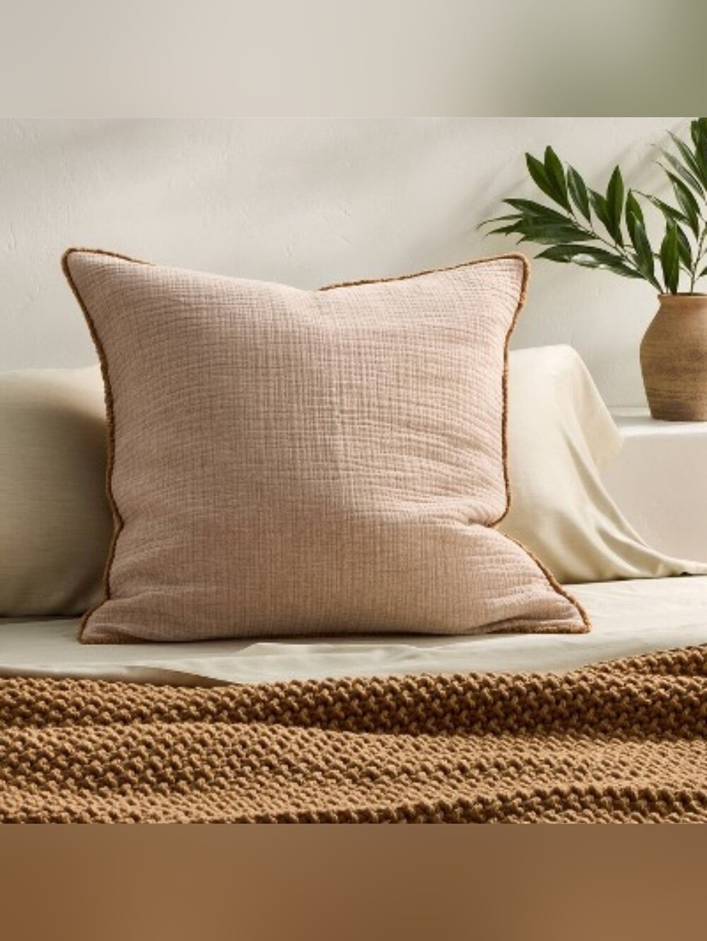 Casaluna Euro 26"x26" Textured Chambray Cotton Decorative Throw Pillow Warm Brow